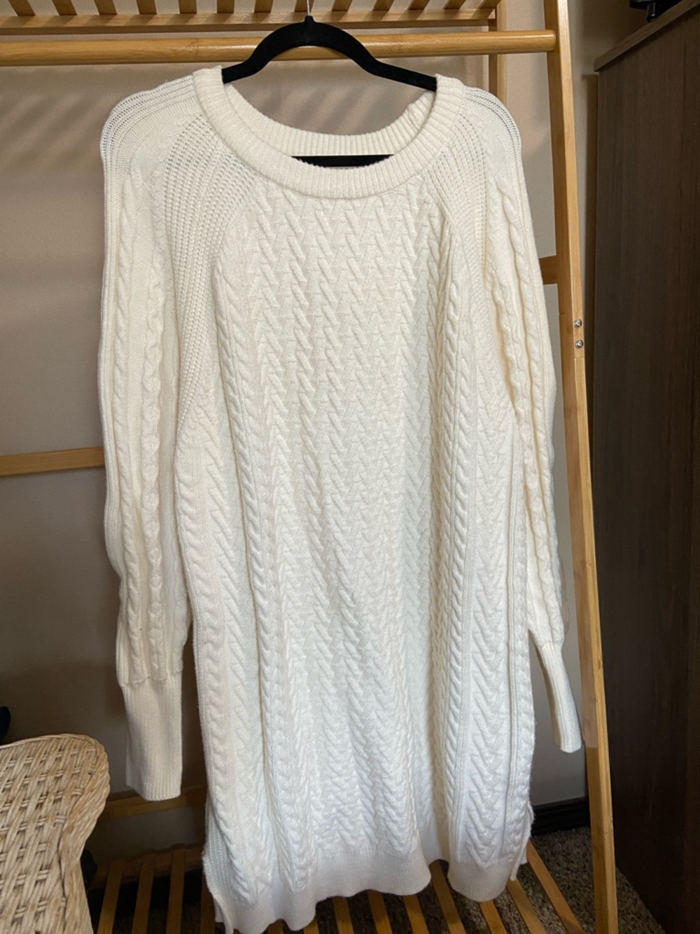 Zara Cream Cable-Knit Crewneck Sweater Dress